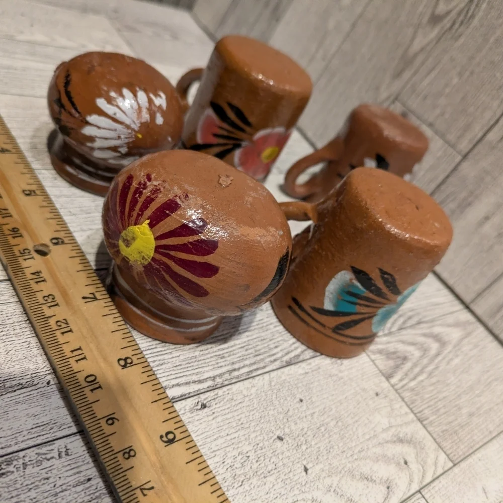 Hand-Painted Terracotta Mini Mugs and Jars - Set of 5